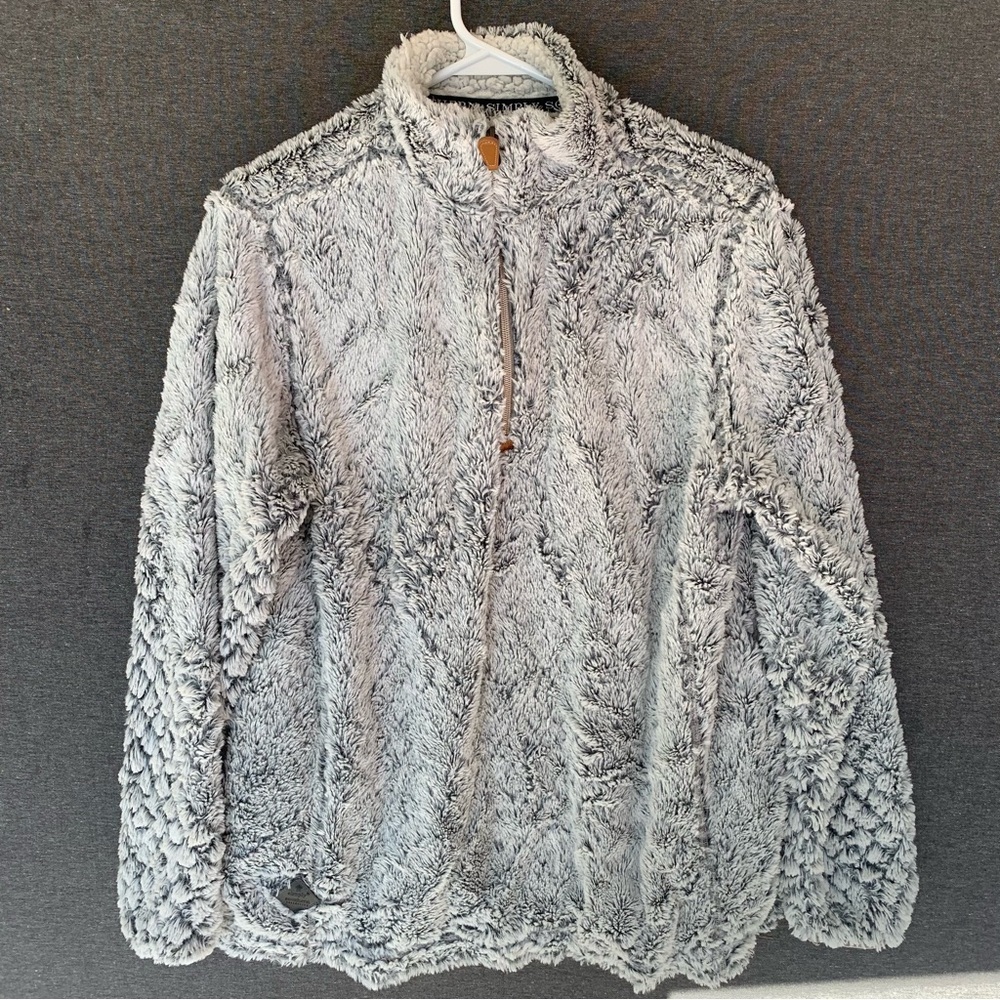 Simply Southern Grey Sherpa Teddy Jacket 1/4 Zip Relaxed Fit Fleece Womens M